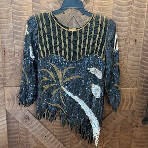 Sequin Embellished Black and Gold Women's Top